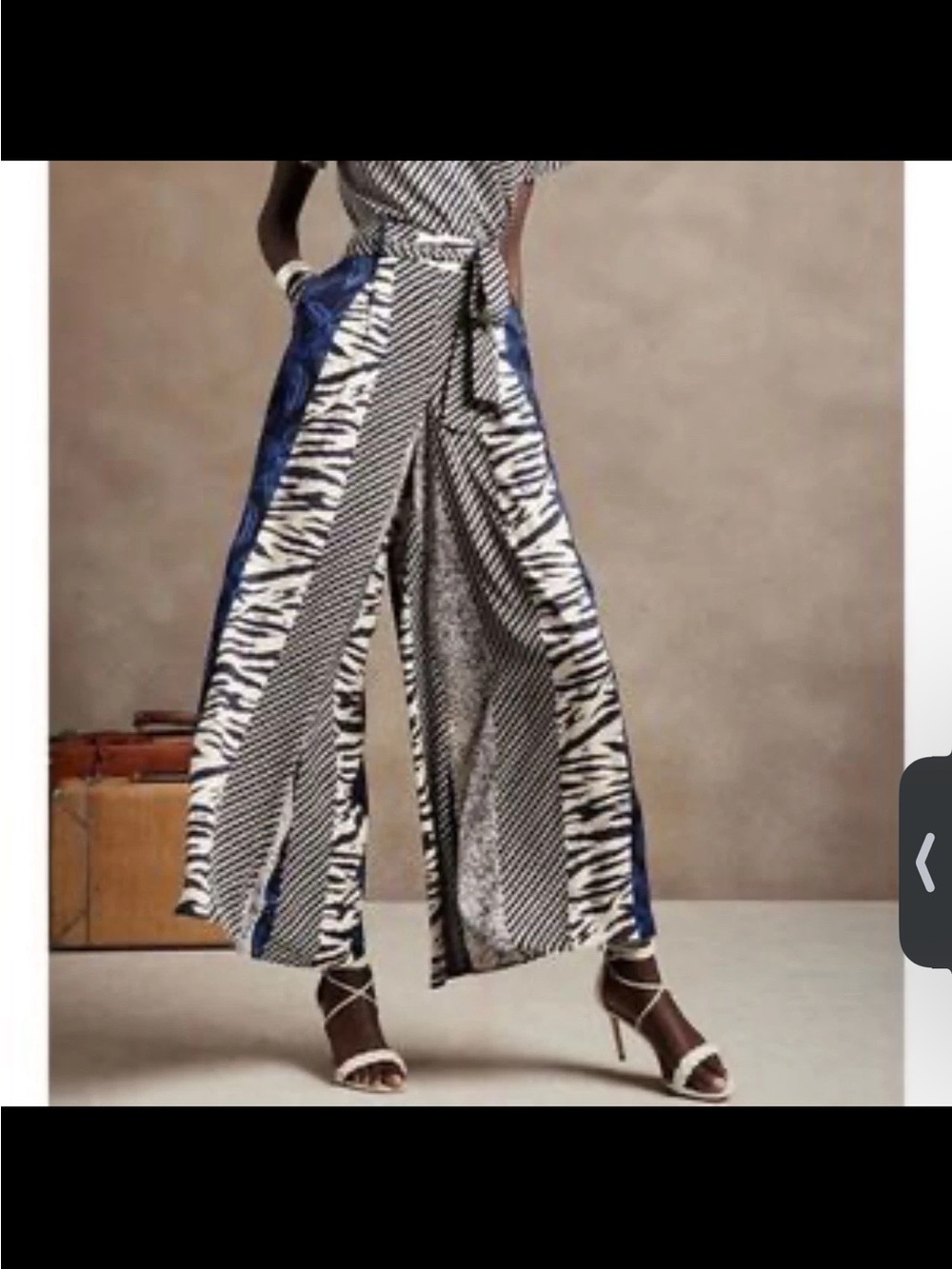 Banana Republic Wide-Leg Mixed Zebra Print Pants in Blue and White